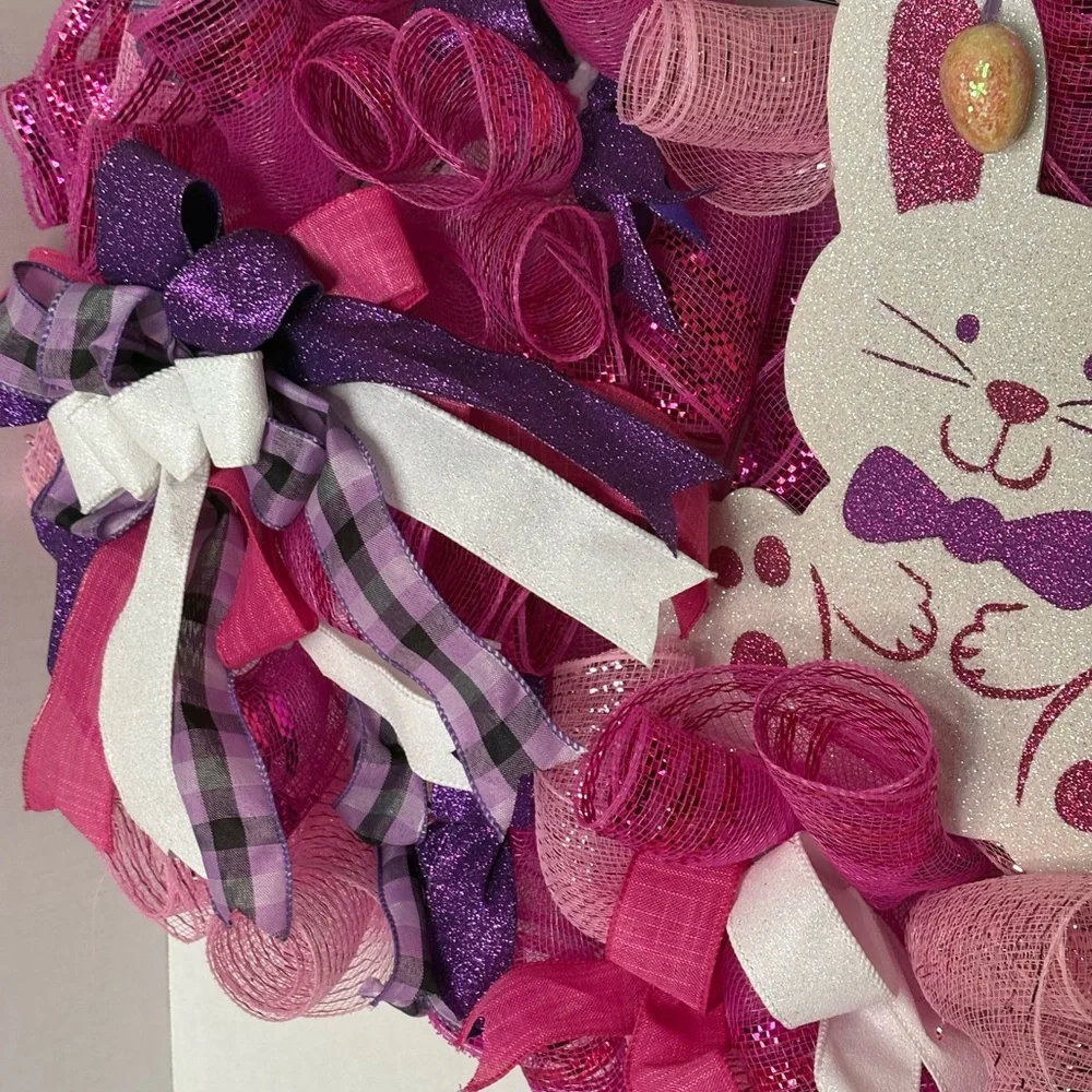 Pink Bunny Decorative Kids Wreath - Playful Easter Toy Accent 22 inches round